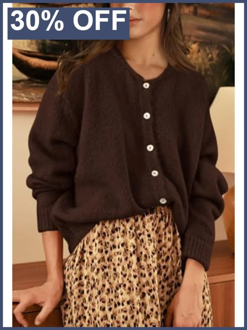 Long Sleeve Crewneck Button Down Cardigan Sweater Lightweight Knit